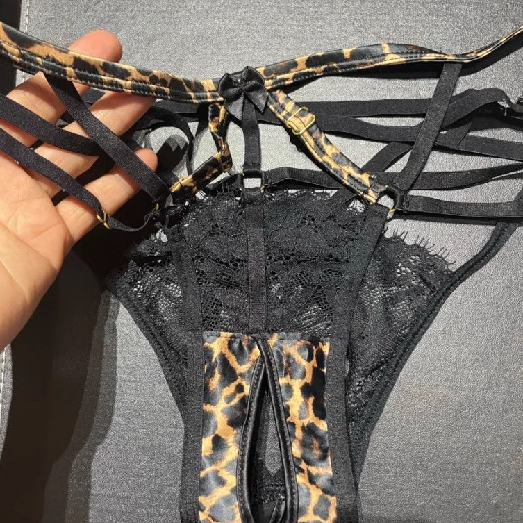 sexy thong leopard print panties factory direct sales crotch temptation beautiful buttocks cut-out eyelashes lace