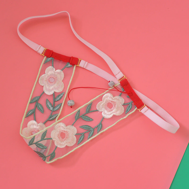 Sexy transparent embroidered thong women’s one-piece Japanese low-waisted erotic panties glutinous soft style private