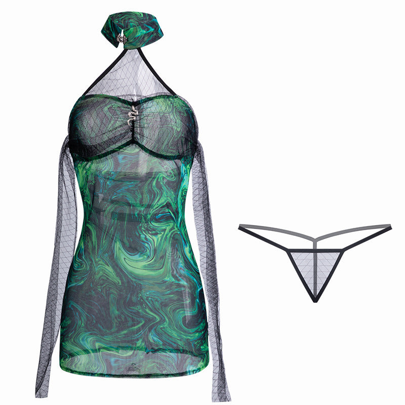 Sexy underwear sexy halterneck cheongsam shawl see-through green snake buttocks uniforms suits uniforms plus-size