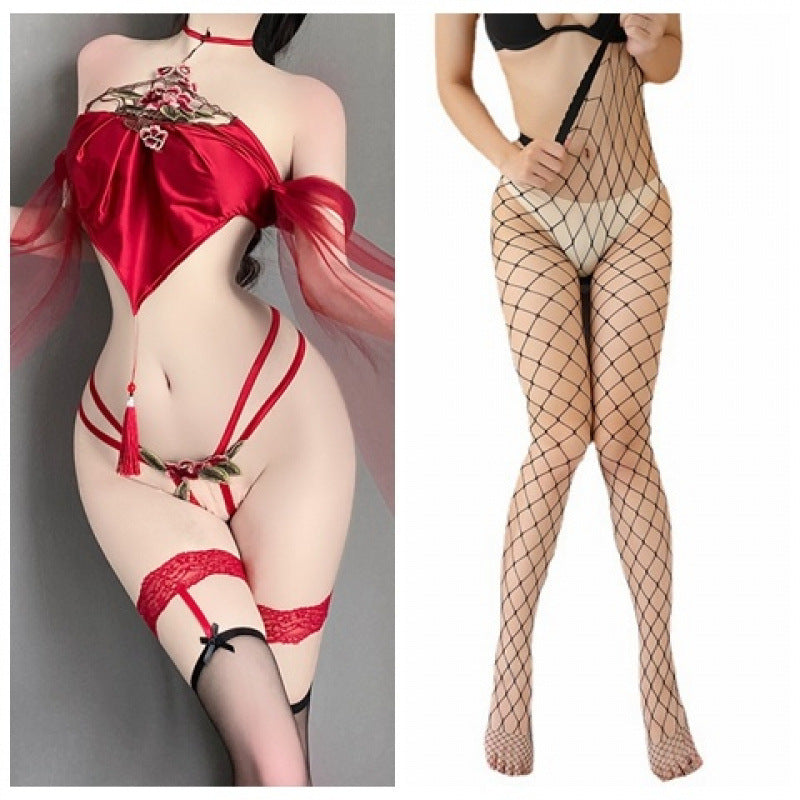 Image of Sexy underwear sexy straps retro style belly pockets embroidered uniforms spicy new Chinese style improved Hanfu free