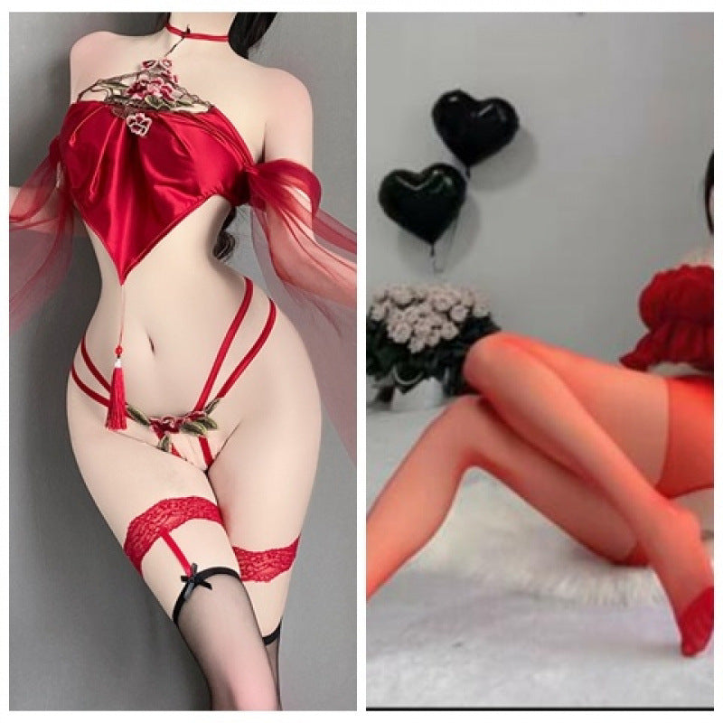 Sexy underwear sexy straps retro style belly pockets embroidered uniforms spicy new Chinese style improved Hanfu free