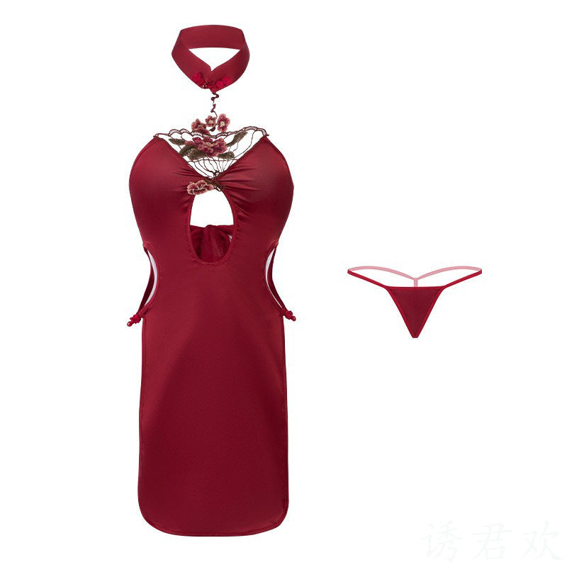 Sexy underwear sexy uniform red antique belly pocket Chinese cheongsam temptation see-through outfit passion no take