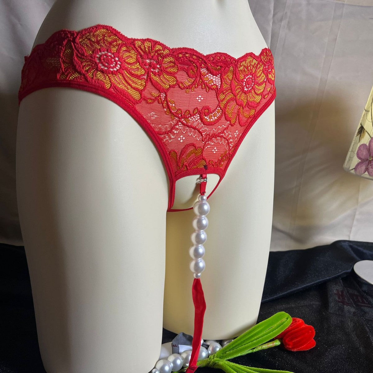 Image of Sexy women’s panties open with pearl massage 3D see-through beautiful buttocks hollow erotic triangle thong hot - Sexy