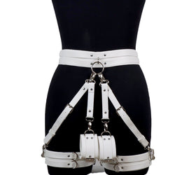 Image of SM Bondage Torture Toys Adult Sex Leather Thigh Cuffs Sex Fun Wear Female Appliances Adjustable Pants - White suit