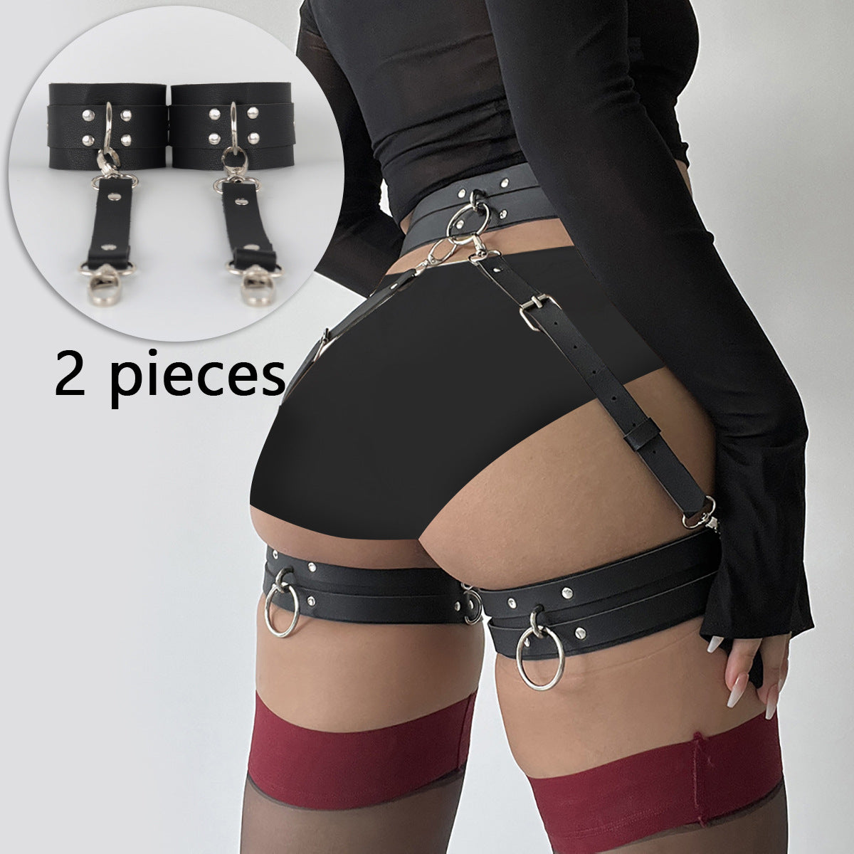 Image of SM Bondage Torture Toys Adult Sex Leather Thigh Cuffs Sex Fun Wear Female Appliances Adjustable Pants - toys