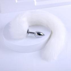 Image of sm sex detachable tail butt plug metal fox backyard anal toy passionate sex aid sex toys - White detachable tail