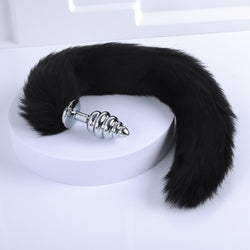 Image of sm sex detachable tail butt plug metal fox backyard anal toy passionate sex aid sex toys - Black detachable tail