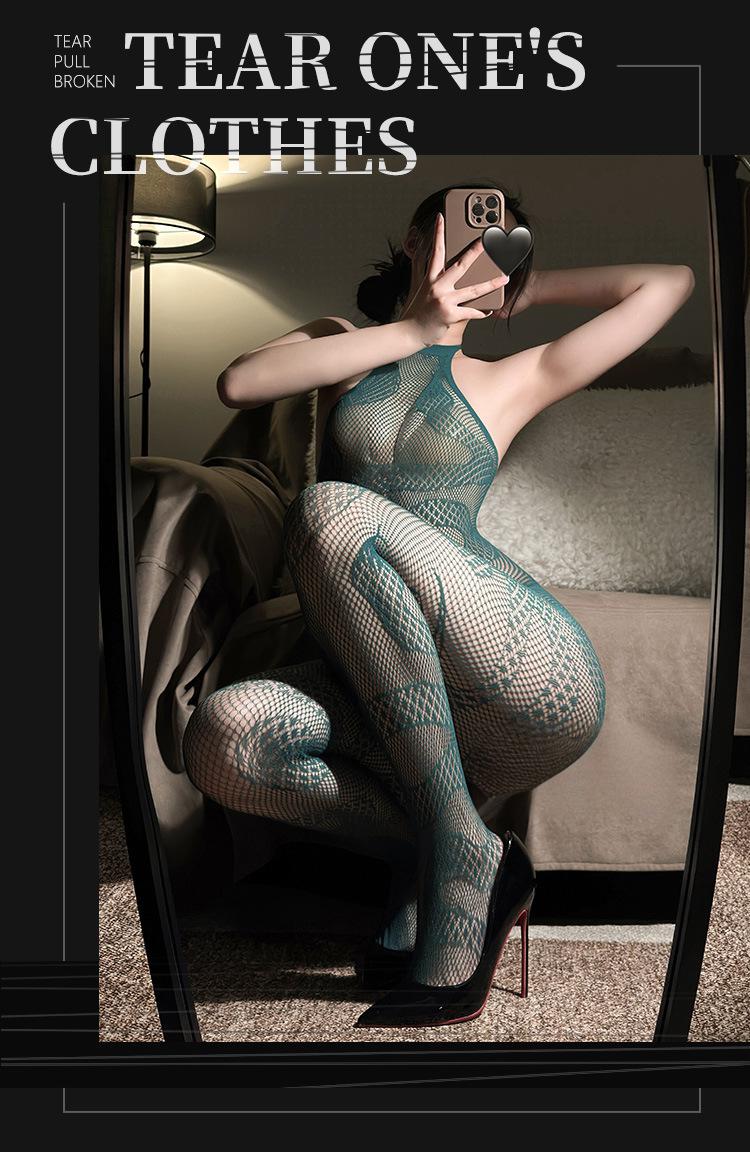 Image of Snakes come running jacquard jumpsuit mesh stockings flirtatious tearable stockings see through mesh seductive lingerie