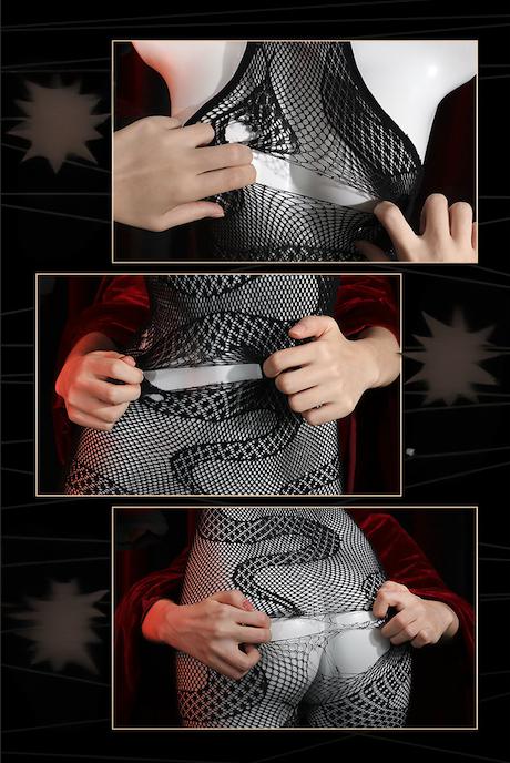 Image of Snakes come running jacquard jumpsuit mesh stockings flirtatious tearable stockings see through mesh seductive lingerie