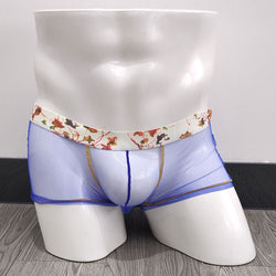 Image of Soutong men’s underwear transparent mesh sexy men’s boxers fashion retro belt personalized boxers gay - Navy blue / M