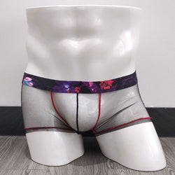 Image of Soutong men’s underwear transparent mesh sexy men’s boxers fashion retro belt personalized boxers gay - black / M