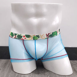 Image of Soutong men’s underwear transparent mesh sexy men’s boxers fashion retro belt personalized boxers gay - sky blue / M