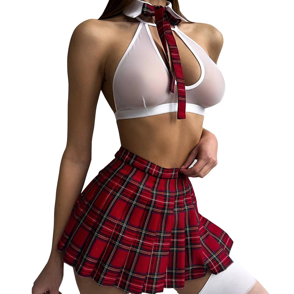 Image of Teacher cosplay naughty outfit see-through skirt mesh lingerie jk uniform playful lingerie erotic bra - Sexy lingerie