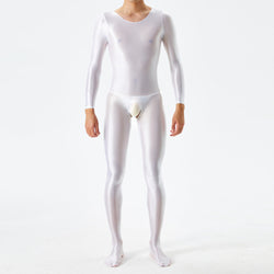 Image of Thin plus-size oily shiny silky tight bodysuit full body open crotch sexy no-take sex bag 7076K - Sexy lingerie