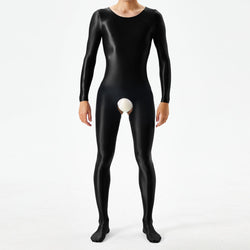 Image of Thin plus-size oily shiny silky tight bodysuit full body open crotch sexy no-take sex bag 7076K - Sexy lingerie