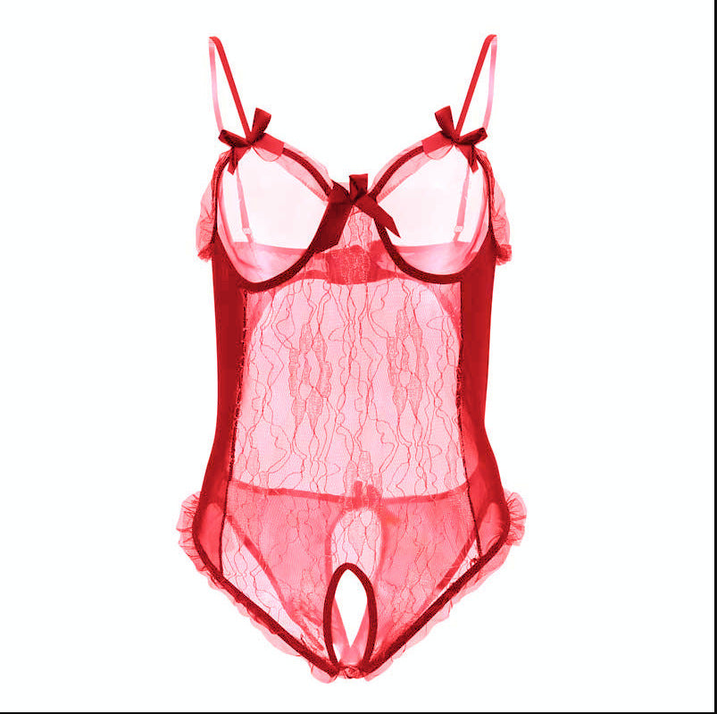 Wholesale lace one-piece exposed erotic underwear foreign trade plus size sexy opening sex see-through outfit dropship
