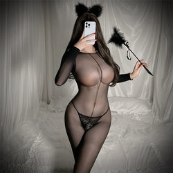 Image of Women Fishnet Bodystocking Lingerie Crotchless Bodysuit Sexy Tights Soft Nightwear Lingerie - 4 - Sexy lingerie