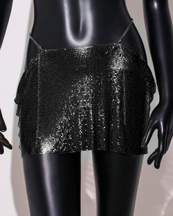 Image of Womens Sequin Skirt Mini Skirt Rave Dance Low Waist Metal Chains Waistband Skirt Club Party Skirts - black / free size