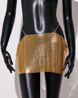 Image of Womens Sequin Skirt Mini Skirt Rave Dance Low Waist Metal Chains Waistband Skirt Club Party Skirts - golden / free size